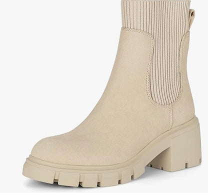 Athlefit Women's Chelsea Boots Fashion Slip on Platform Ankle Boots Lug Sole Chunky Booties