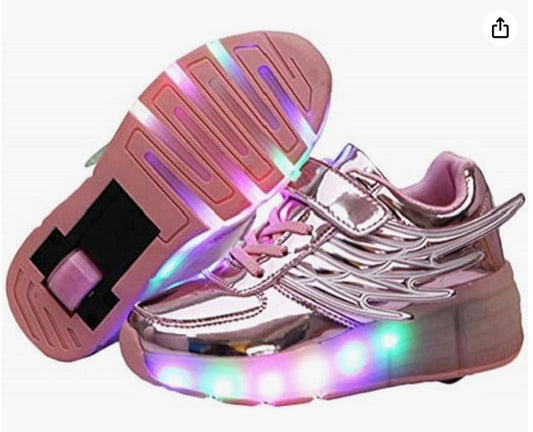Ehauuo Kids Single Wheels Shoes with Lights Rechargeable Roller Skates Shoes Retractable LED Flashing Sneakers Wheels Shoes for Unisex Girls Boys Beginners Gift