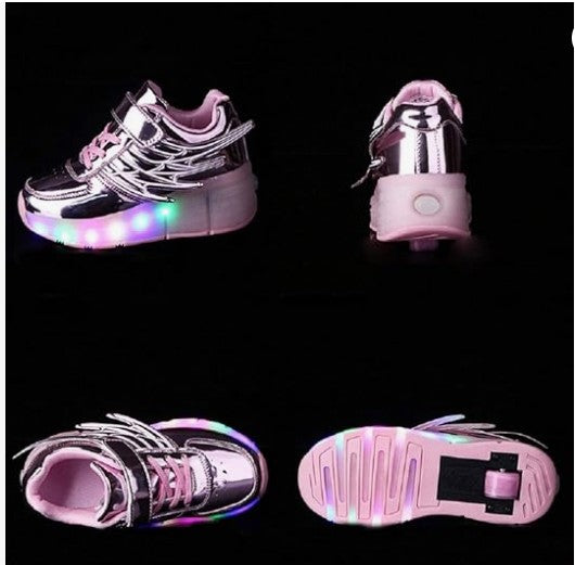 Ehauuo Kids Single Wheels Shoes with Lights Rechargeable Roller Skates Shoes Retractable LED Flashing Sneakers Wheels Shoes for Unisex Girls Boys Beginners Gift