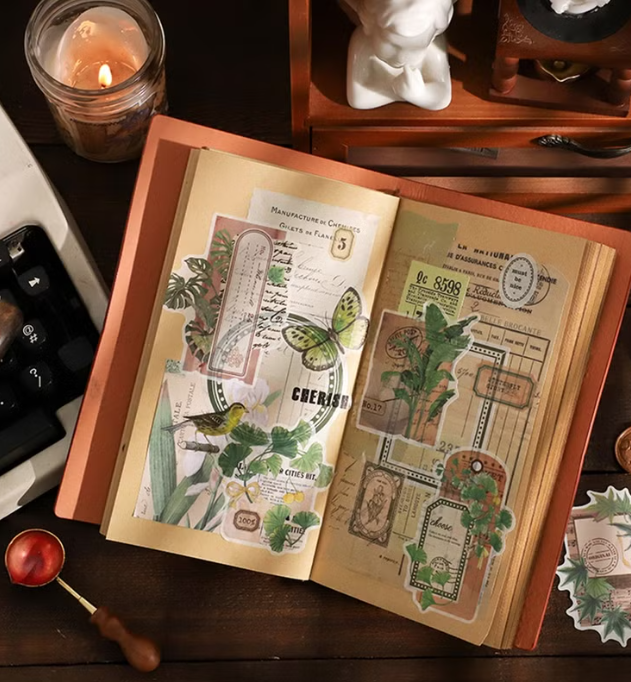 InfeelMe Warm Space Flower Poetry Paper Series and Paper DIY Retro Pocket Decoration and Paper Sticker Pack 20 Sheets