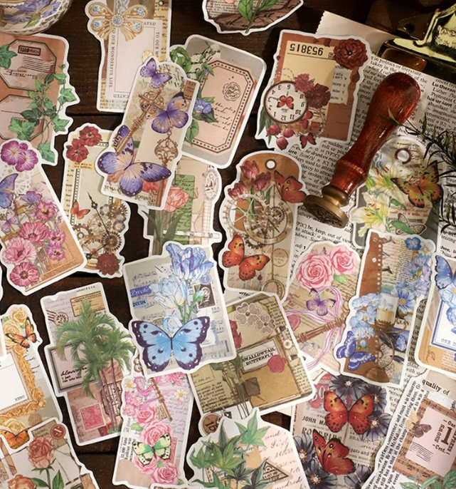 InfeelMe Warm Space Flower Poetry Paper Series and Paper DIY Retro Pocket Decoration and Paper Sticker Pack 20 Sheets