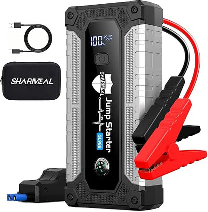 Sharmeal Car Battery Jump Starter 6000A, Jump Starter Battery Pack for All Gas and 10.0L Diesel, 12V Portable Jump Box with LED Light