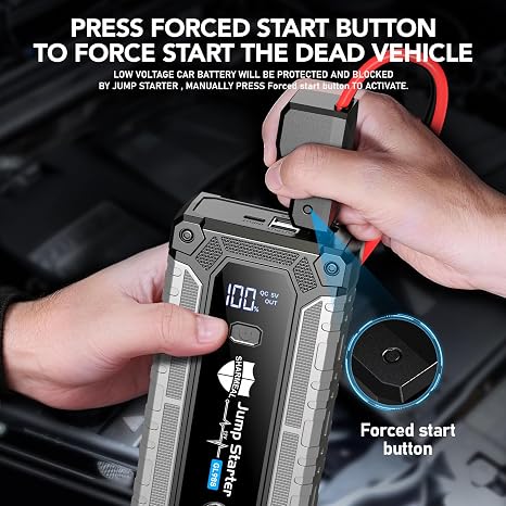 Sharmeal Car Battery Jump Starter 6000A, Jump Starter Battery Pack for All Gas and 10.0L Diesel, 12V Portable Jump Box with LED Light