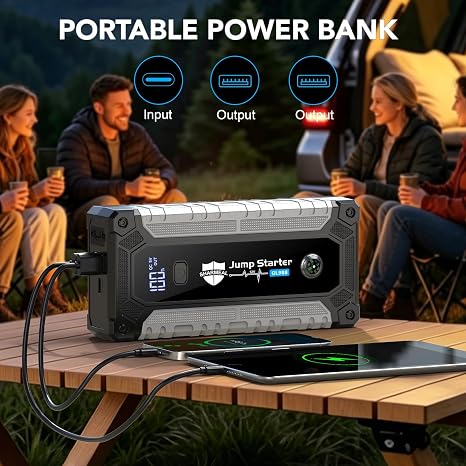 Sharmeal Car Battery Jump Starter 6000A, Jump Starter Battery Pack for All Gas and 10.0L Diesel, 12V Portable Jump Box with LED Light