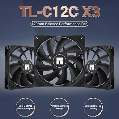 Thermalright TL-C12C X3 CPU Fan 120mm Case Cooler Fan, 4pin PWM Silent Computer Fan with S-FDB Bearing Included, up to 1550RPM Cooling Fan (3 Quantities)