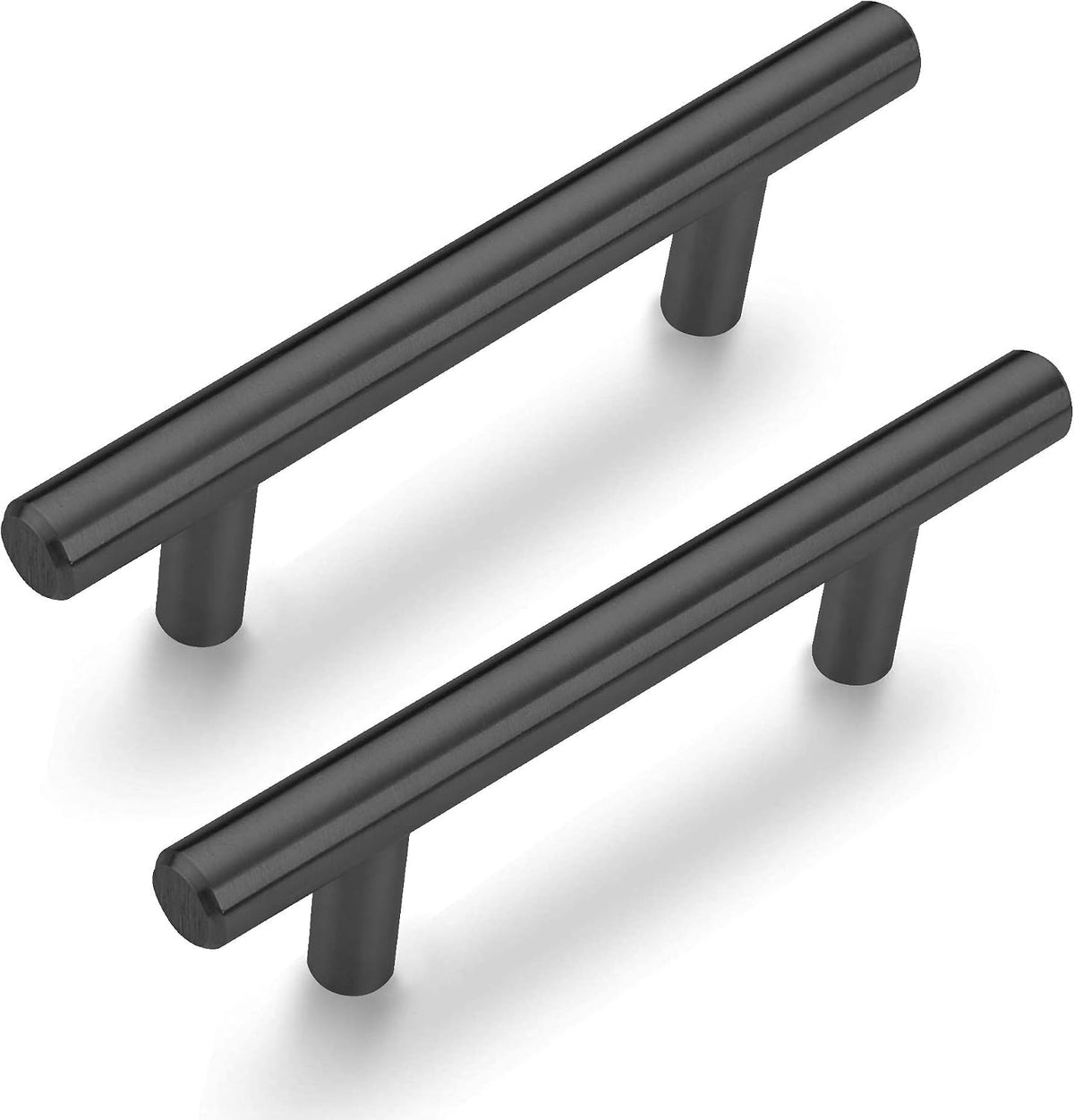 ANGSTROM 2-Pack Round Bar Cabinet Pulls, Euro-Style T-Bar Handle 5" CC, Matte Black (7" Length)