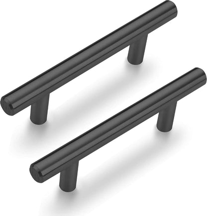 ANGSTROM 2-Pack Round Bar Cabinet Pulls, Euro-Style T-Bar Handle 5" CC, Matte Black (7" Length)