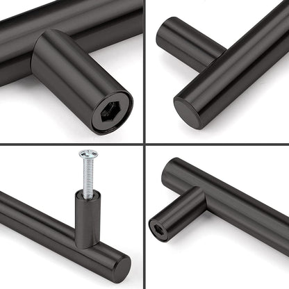 ANGSTROM 2-Pack Round Bar Cabinet Pulls, Euro-Style T-Bar Handle 5" CC, Matte Black (7" Length)