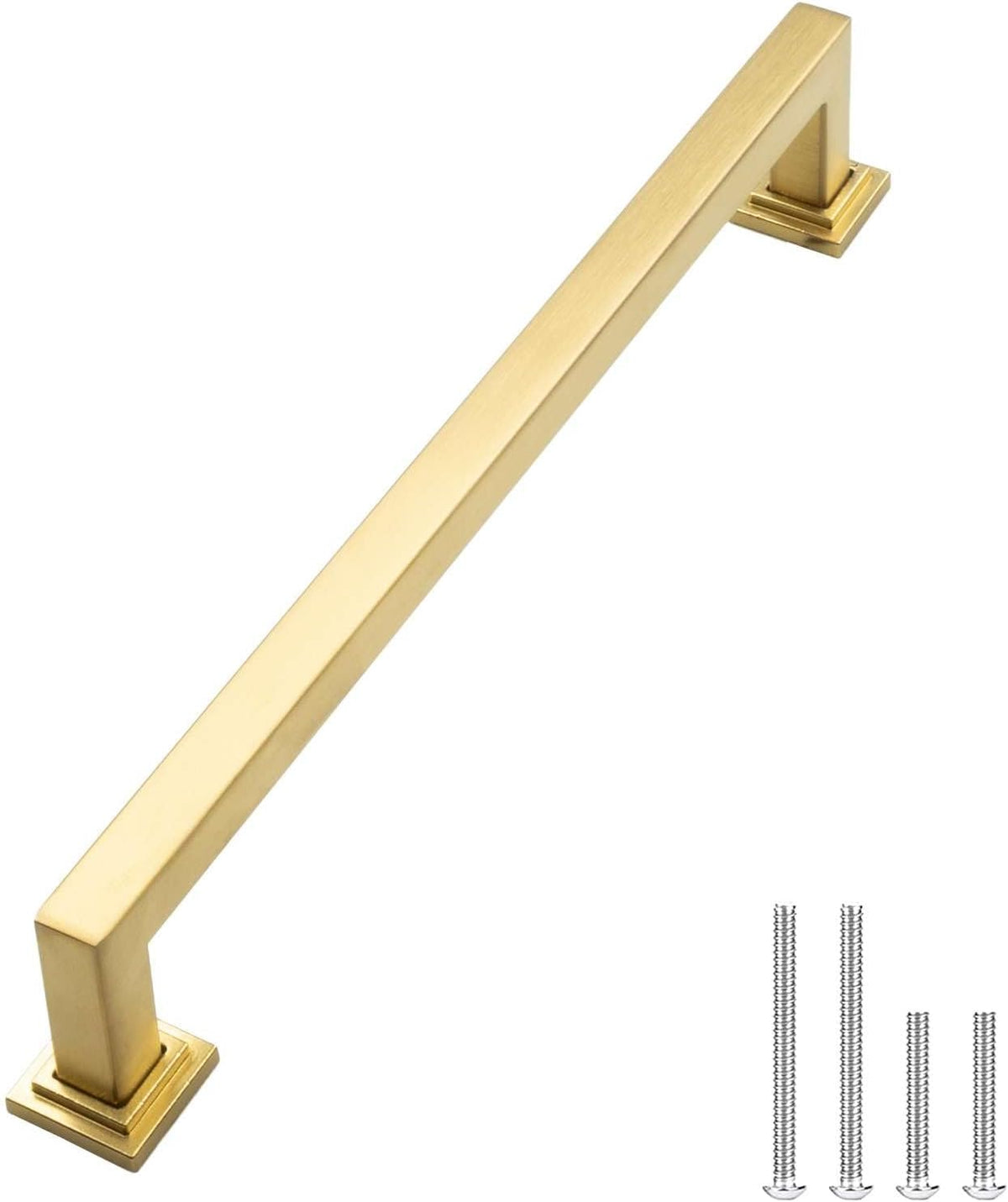 Modket 1 Pack Textuality Series Square Cabinet Handle 304 Stainless Steel — 8" Overall Length, 7-1/2" (192mm) Hole Centers, Brushed Satin Brass Gold