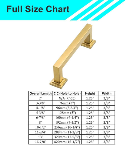 Modket 1 Pack Textuality Series Square Cabinet Handle 304 Stainless Steel — 8" Overall Length, 7-1/2" (192mm) Hole Centers, Brushed Satin Brass Gold