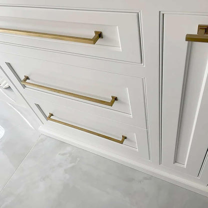 Modket 1 Pack Textuality Series Square Cabinet Handle 304 Stainless Steel — 8" Overall Length, 7-1/2" (192mm) Hole Centers, Brushed Satin Brass Gold