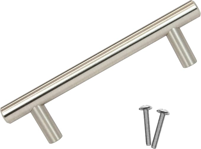 Rok Hardware Contemporary Euro Style Solid Metal Pull/Handle Brushed Nickel 3-3/4" (96 mm) Hole Centers, 5-3/8" Overall Length ROKH1011BN (1 Pack)