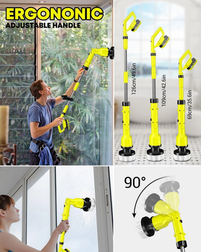 Litekon Electric Spin Scrubber with 3+ Hour Long Lasting Battery, 1000W/1200RPM High Power Cordless Clean Brush with 50IN Adjustable Long Handle, 3 Replacement Heads for Bath/Tub/Tile/Floor (RyobiGreen)