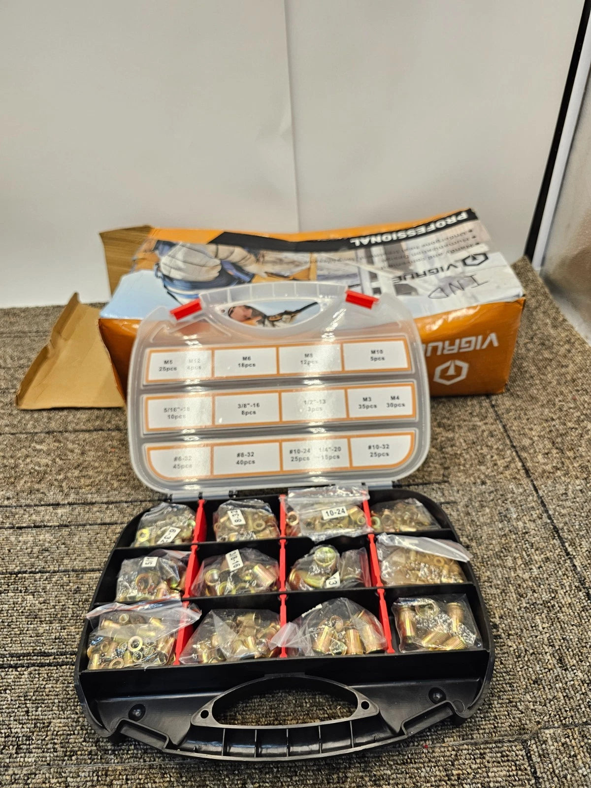 (300 Piece) Vigrue SAE Metric Rivet Nut Assortment Carbon Steel (Box Missing 1 Latch from Box)