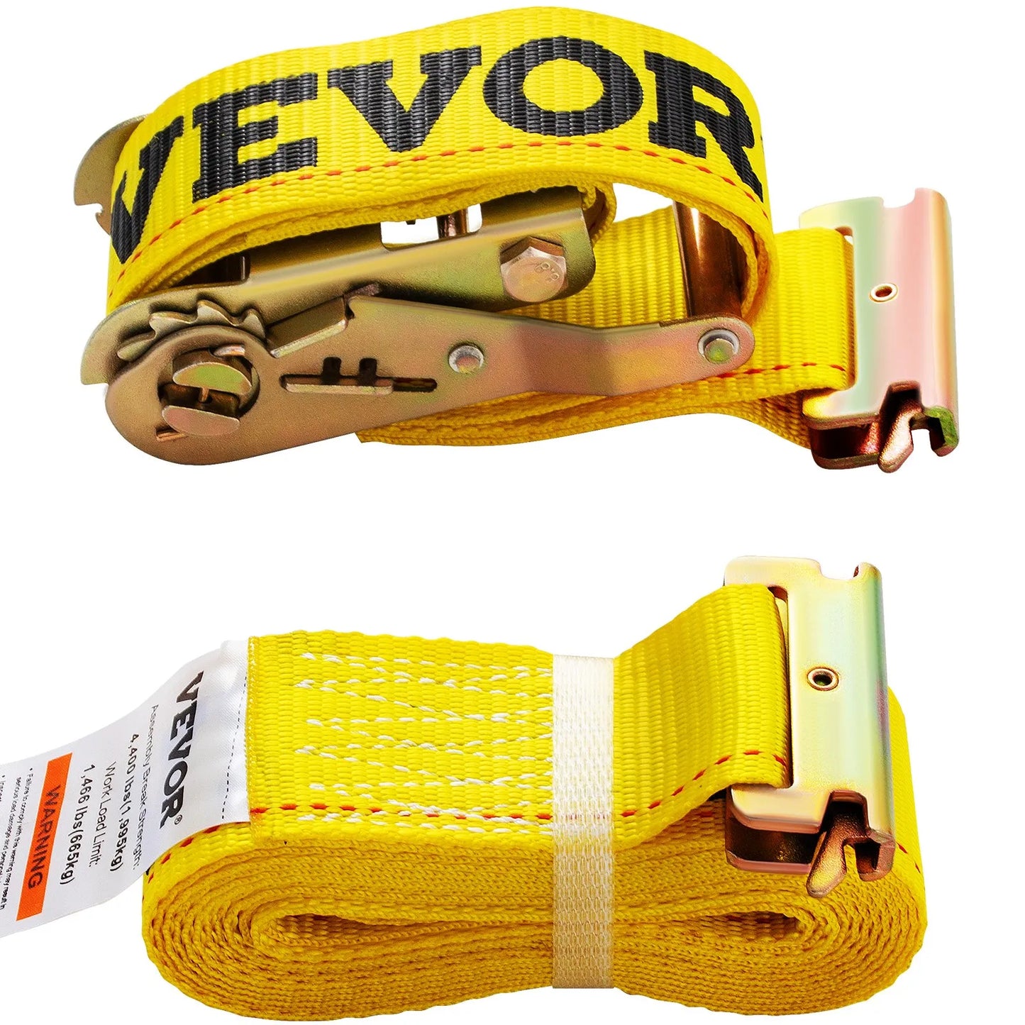 VEVOR E Track Ratchet Strap, 2PCS 2\" x 15\' E-Track Straps 4400 LBS Breaking Strength, with Polyester Webbing & Spring Fitting & Ratchets, Durable Tie-Downs for Motorcycles, Tire, Trailer Loads
