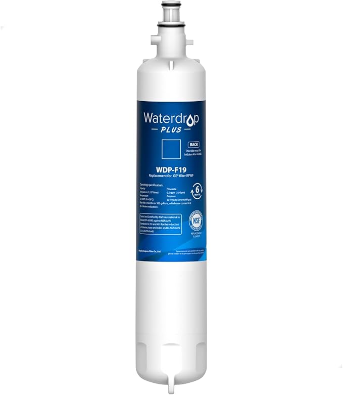 Waterdrop Plus RPWF Refrigerator Water Filter, Replacement for GE RPWF (Not RPWFE), WDP-F19, RWF1063, DWF-36, RWF3600A, WSG-4, OPFG3-RF300, R-3600, MPF15350, Certified by NSF 401&53&42, 1 Pack