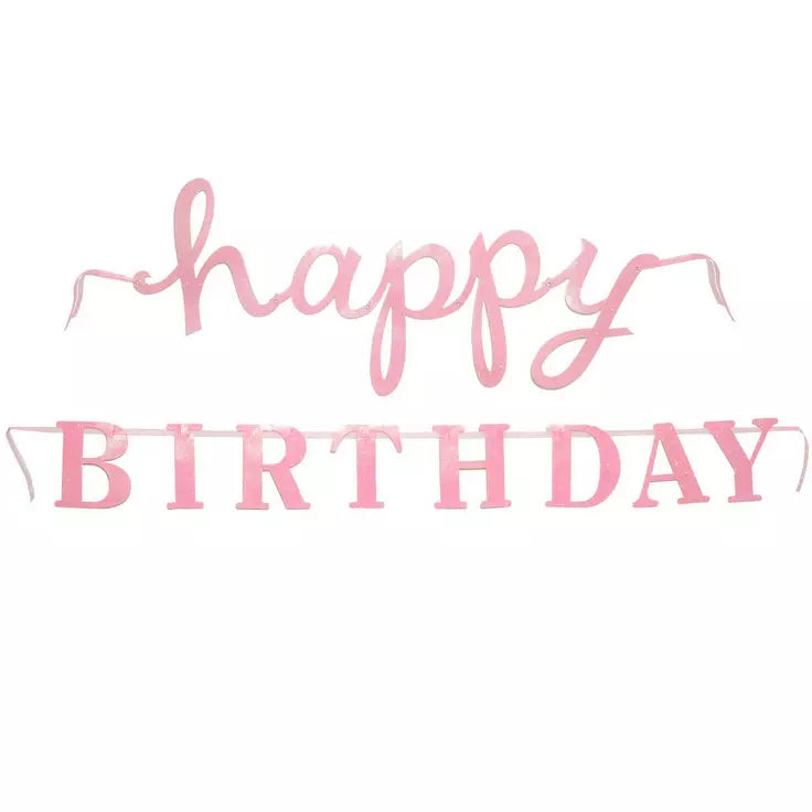 Pink Glitter Happy Birthday Banner