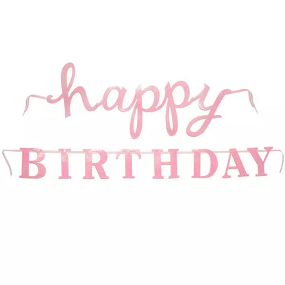 Pink Glitter Happy Birthday Banner