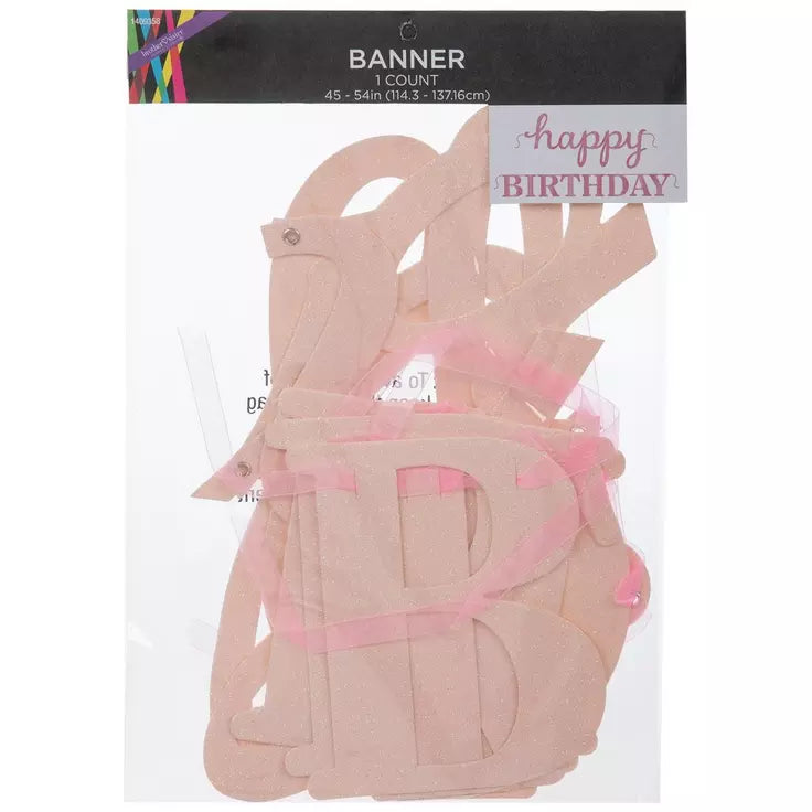 Pink Glitter Happy Birthday Banner