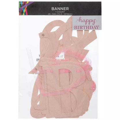 Pink Glitter Happy Birthday Banner