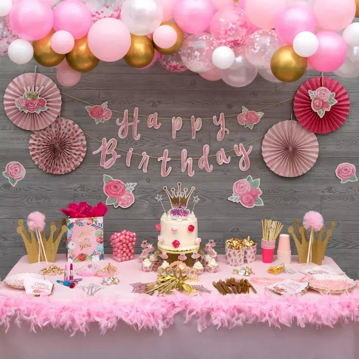 Pink Glitter Happy Birthday Banner