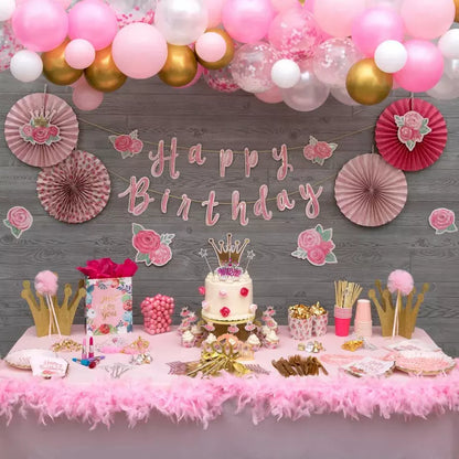 Pink Glitter Happy Birthday Banner