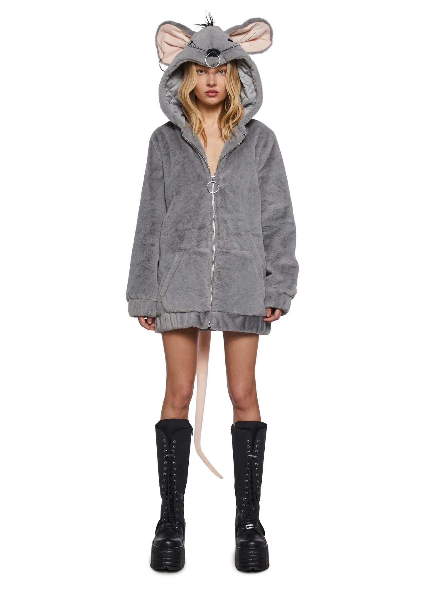 Dolls Kill Fur Hoodie by Trickz N' Treatz – Women's Plush Zip-Up Hooded Jacket with Long Sleeves - Gnaw On This Zip-Up Jacket - style: DKTNT24247