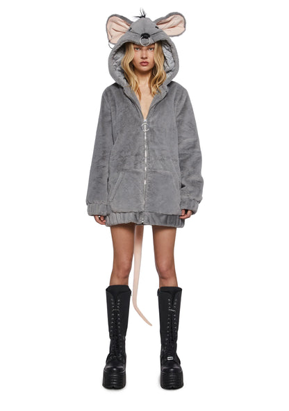 Dolls Kill Fur Hoodie by Trickz N' Treatz – Women's Plush Zip-Up Hooded Jacket with Long Sleeves - Gnaw On This Zip-Up Jacket - style: DKTNT24247
