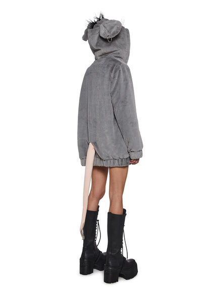Dolls Kill Fur Hoodie by Trickz N' Treatz – Women's Plush Zip-Up Hooded Jacket with Long Sleeves - Gnaw On This Zip-Up Jacket - style: DKTNT24247
