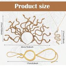 3 Pcs Halloween Medusa Snake Costume Medusa Headpiece Headband Adjustable Ring Bracelet Hand Chain Gold Rhinestone Pendant Snake Necklace For Women Jewelry Accessories (Brown Headband; Gold Jewelry)