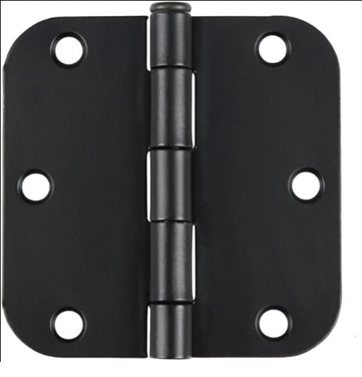 2 Pack 3.5" Rounded Matte Black Door Hinges with 5/8" Radius