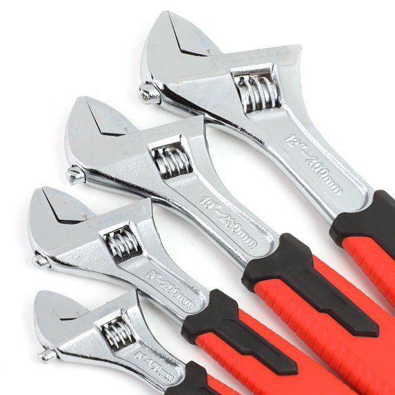 DNA Motoring 4Pcs 6"+8"+10"+12" Chrome Vanadium Steel 0.75" to 1.5" Jaw Openning Rubber Grip Adjustable Wrench Repair Tool Set