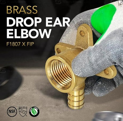 QYEM0034-OM 3/4 Inch Drop Ear Elbows X FIP, No Lead DZR Brass Construction, Barb, Compatible w/PEX Pipe, Low-Cost Plumbing Connection, Durability Easy to Install, 37
