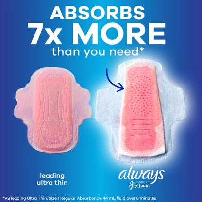 Always Infinity FlexFoam Pads for Women, Size 5, Extra Heavy Overnight Absorbency, Unscented, 22 Count