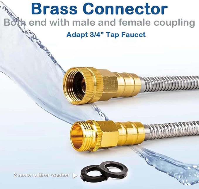 Stainless Steel Garden Hose: Durable Quality Metal with High-pressure Water Output for Gardeners 100 FT