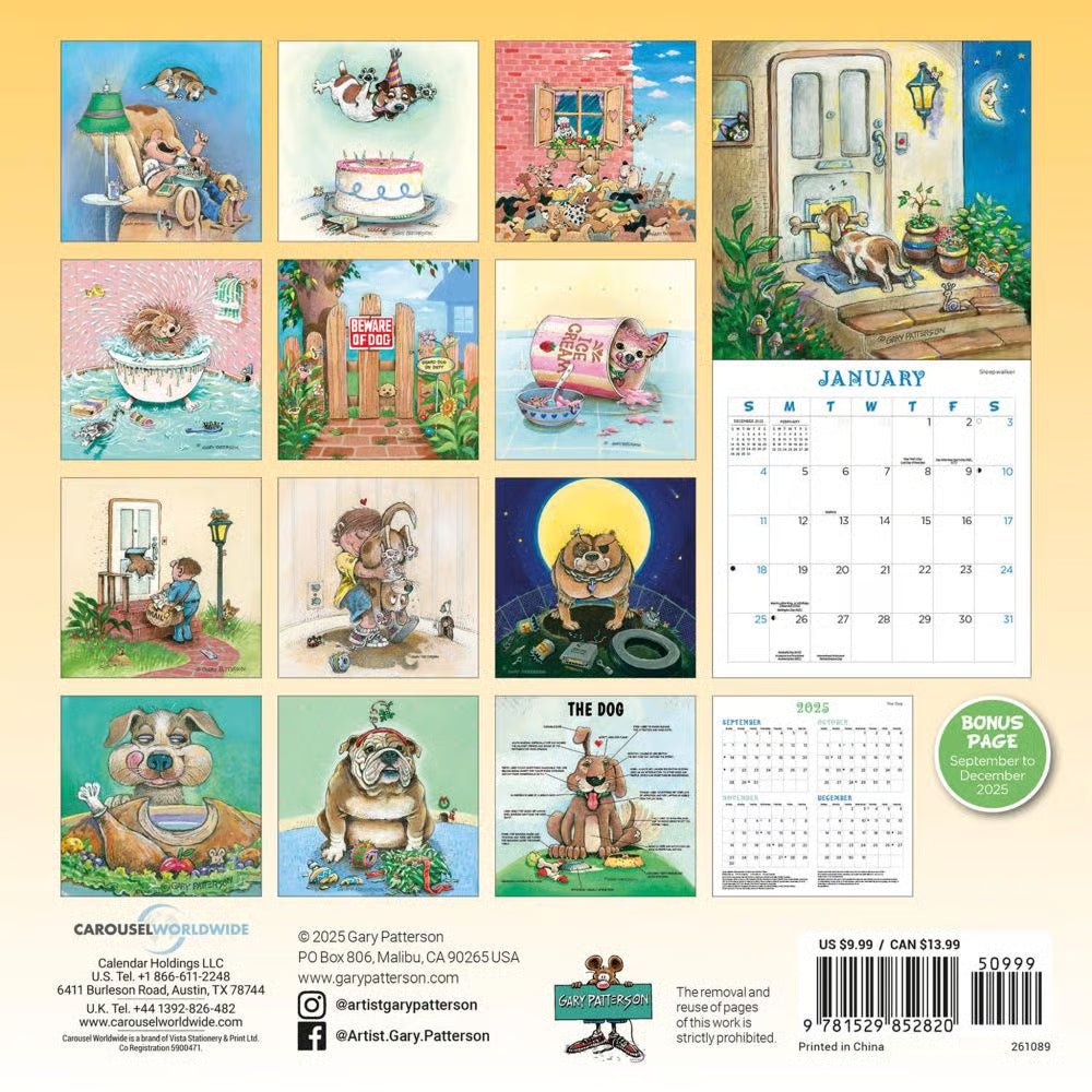 Gary Patterson's Dogs Magnetic Mount Wall Calendar 2026 with Pen