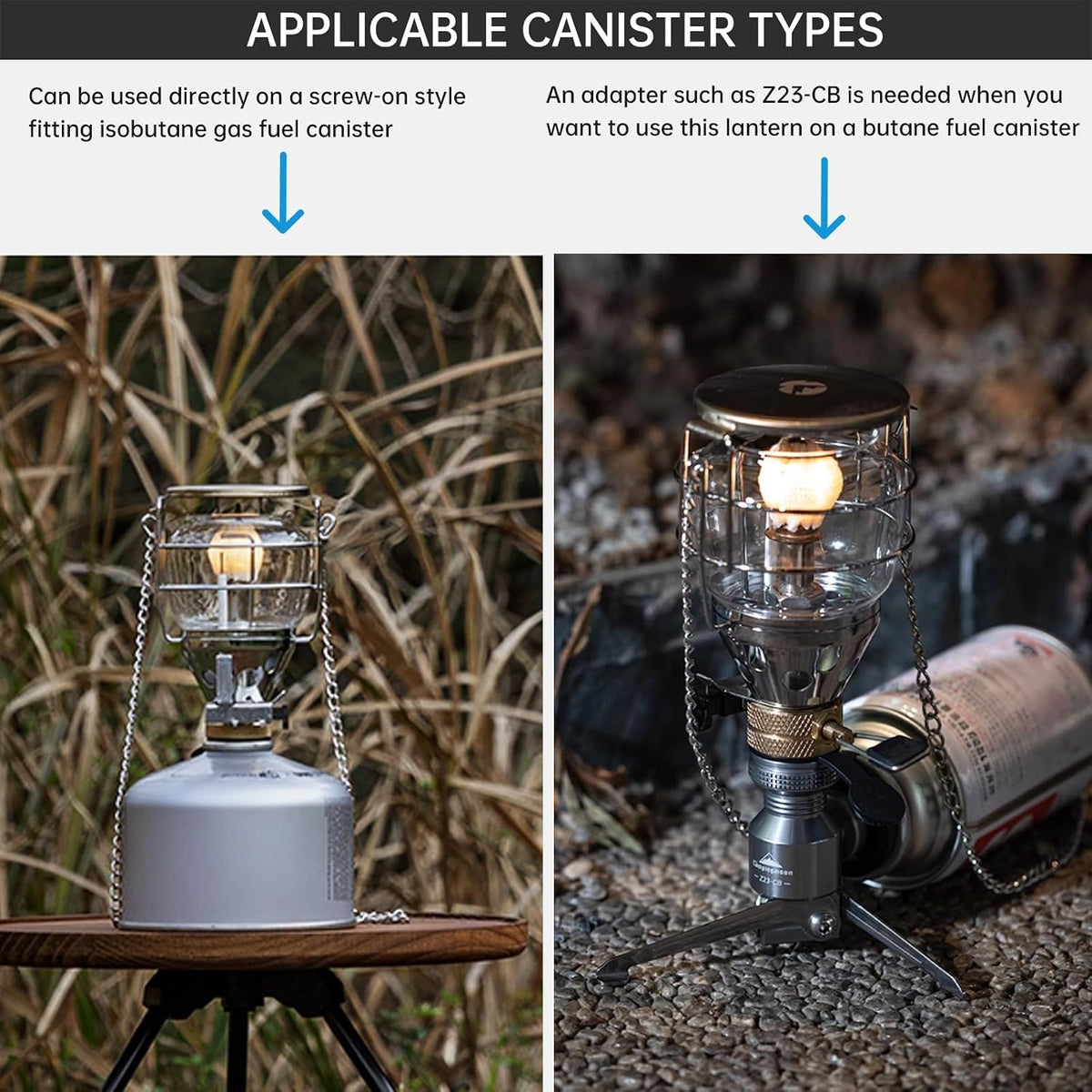 Campingmoon Gas Camping Lantern with Hard Case,Isobutane Lamp, Hiking 80W Brightness, Adjustable Dial, Built-in Ignition, Hanging Chain, for Tent, Backpacking, Emergency, Outdoor Cooking