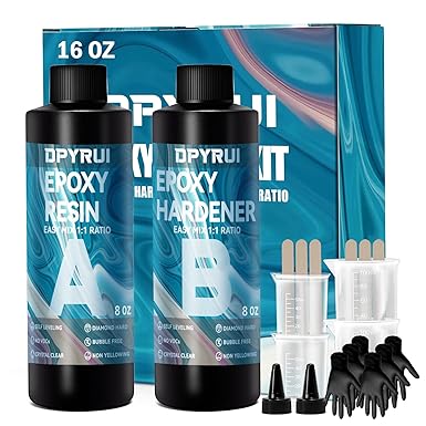 16OZ Epoxy Resin Kit-Crystal Clear Resin and Hardener Resin Epoxy kit,No Yellowing, No Bubbles Casting Resin Perfect for Jewelry Making Molds Crafts DIY 1:1 Ratio 8OZx2