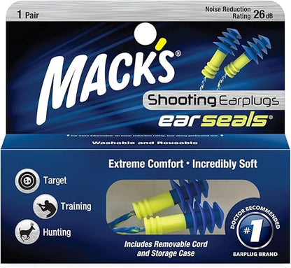 Macks Ear Seals Shooting Earplugs, 1 Pair with Detachable Cord - 26db High NRR