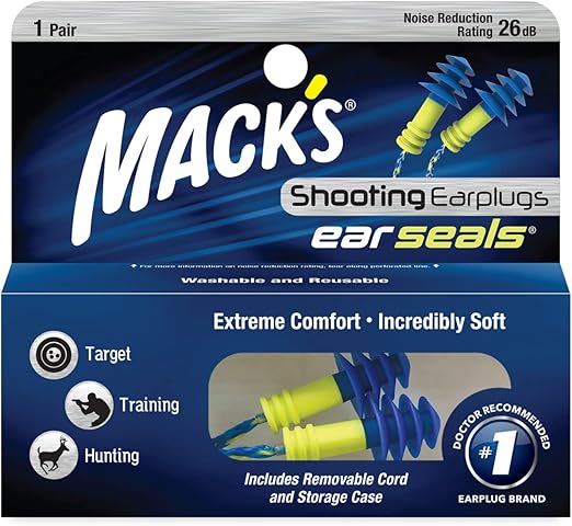 Macks Ear Seals Shooting Earplugs, 1 Pair with Detachable Cord - 26db High NRR