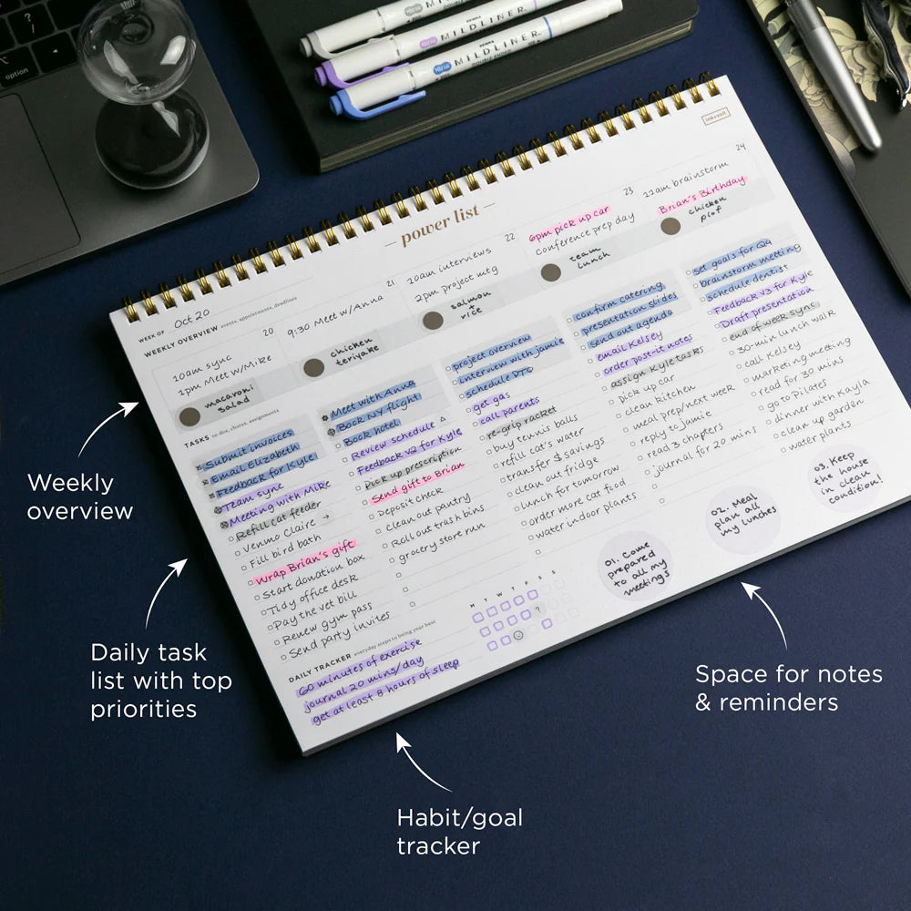 Power List Spiral Deskpad - Navy Blue