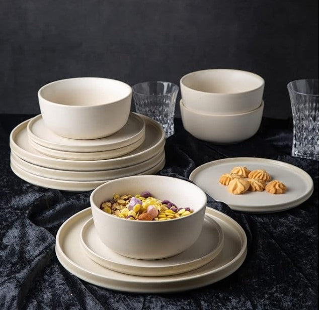 AmorArc Stoneware Dinner Plates Set of 6, 10.5 Inch Reactive Matte Glaze Ceramic Plates Set, Modern Dinnerware Dish set for Kitchen, Microwave, Dishwasher Safe, Scratch Resistant - Ivory