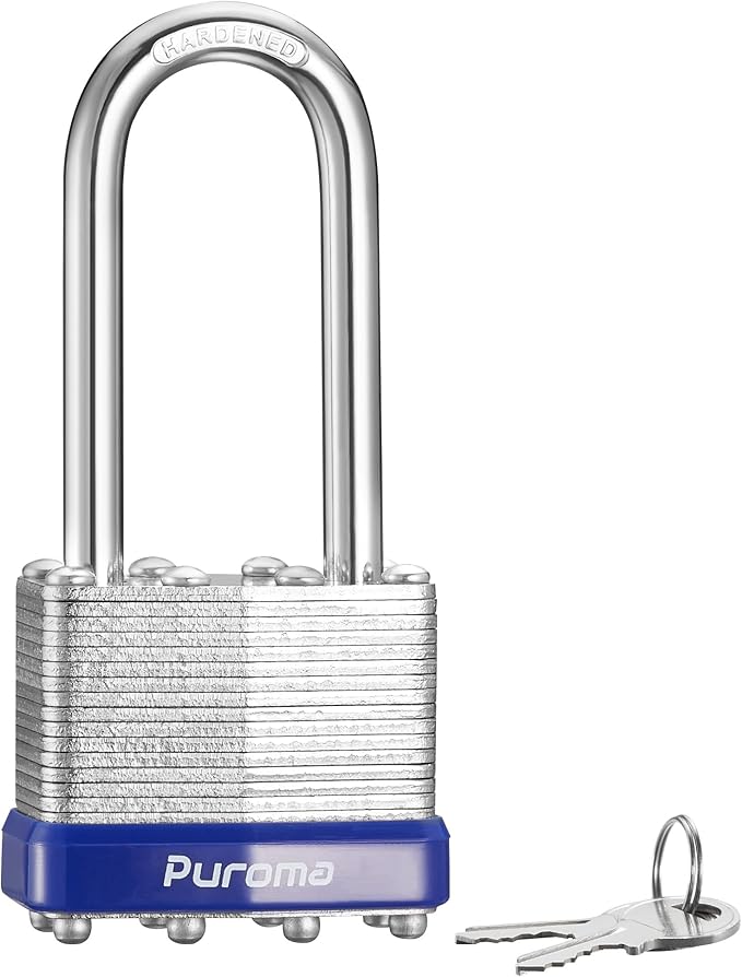 Puroma Lock 1 Pack Padlocks, 1- 1/2" Long Shackle Heavy-Duty Locks with 2 Keys, 40mm Hardened Steel Keyed Alike Padlocks for Sheds, Gates, Fences, Toolbox, Outdoor and Indoor
