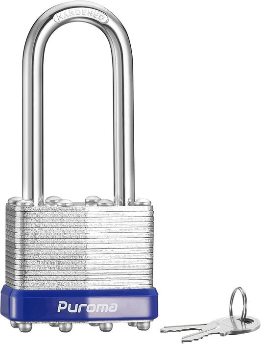 Puroma Lock 1 Pack Padlocks, 1- 1/2" Long Shackle Heavy-Duty Locks with 2 Keys, 40mm Hardened Steel Keyed Alike Padlocks for Sheds, Gates, Fences, Toolbox, Outdoor and Indoor