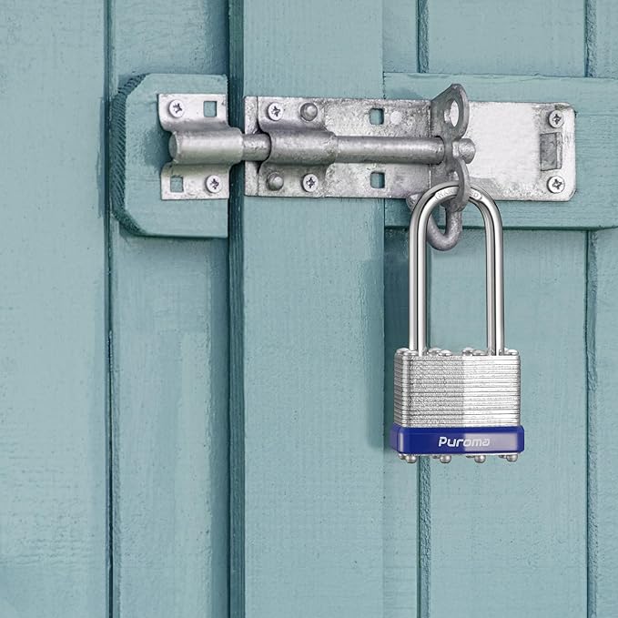 Puroma Lock 1 Pack Padlocks, 1- 1/2" Long Shackle Heavy-Duty Locks with 2 Keys, 40mm Hardened Steel Keyed Alike Padlocks for Sheds, Gates, Fences, Toolbox, Outdoor and Indoor
