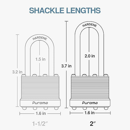 Puroma Lock 1 Pack Padlocks, 1-1/2" Long Shackle Heavy-Duty Locks with 2 Keys, 40mm Hardened Steel Keyed Alike Padlocks for Sheds, Gates, Fences, Toolbox, Outdoor and Indoor Use
