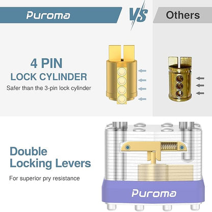 Puroma Lock 4 Pack Padlocks, 2" Long Shackle Heavy-Duty Locks with 8 Keys, 40mm Hardened Steel Keyed Alike Padlocks for Sheds, Gates, Fences, Toolbox, Outdoor and Indoor Use