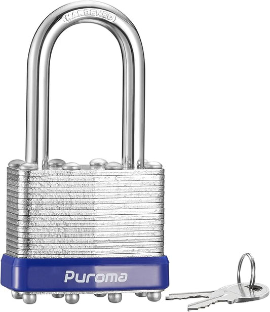 Puroma Lock 1 Pack Padlocks, 1-1/2" Long Shackle Heavy-Duty Locks with 2 Keys, 40mm Hardened Steel Keyed Alike Padlocks for Sheds, Gates, Fences, Toolbox, Outdoor and Indoor Use