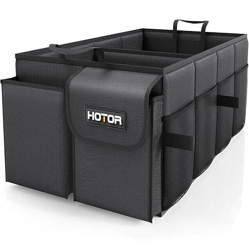 HOTOR Trunk Organizer - Car Organizer, Foldable Trunk organizer for SUVs Sedans, Sturdy Car Organization for Car Accessories, Tools, Sundries, Black, 2 Compartments, 21.3×12.6×10.6 - Medium - (Black)