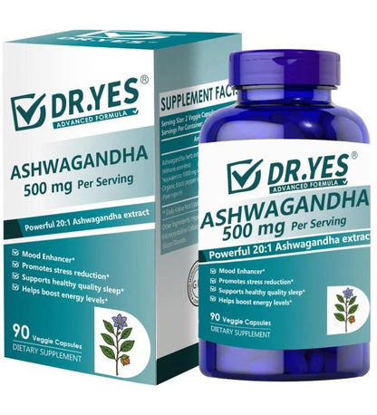 Ashwagandha Capsules 500mg with Organic Black Pepper for Maximum Absorption, Stress Relief, Memory, Focus, Mood & Sleep, Non-GMO, Vegan, 90 Capsules (Box is damaged)